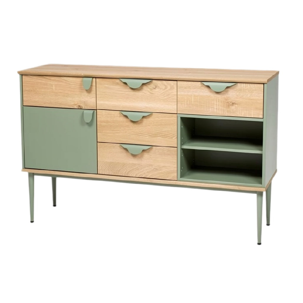 Titel: "Moderne Dressoir met Houtlook en Groen Accent"