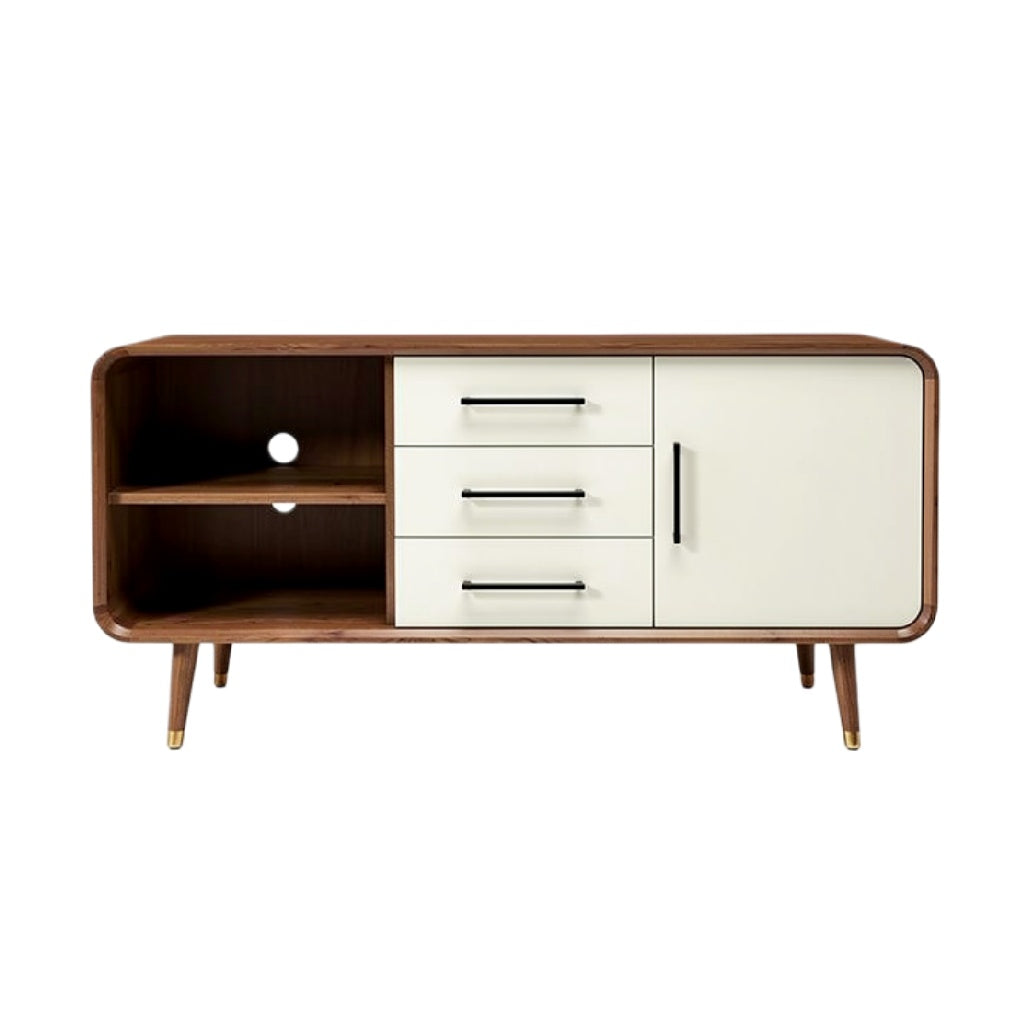 Moderne houten tv-meubel met wit en drie lades