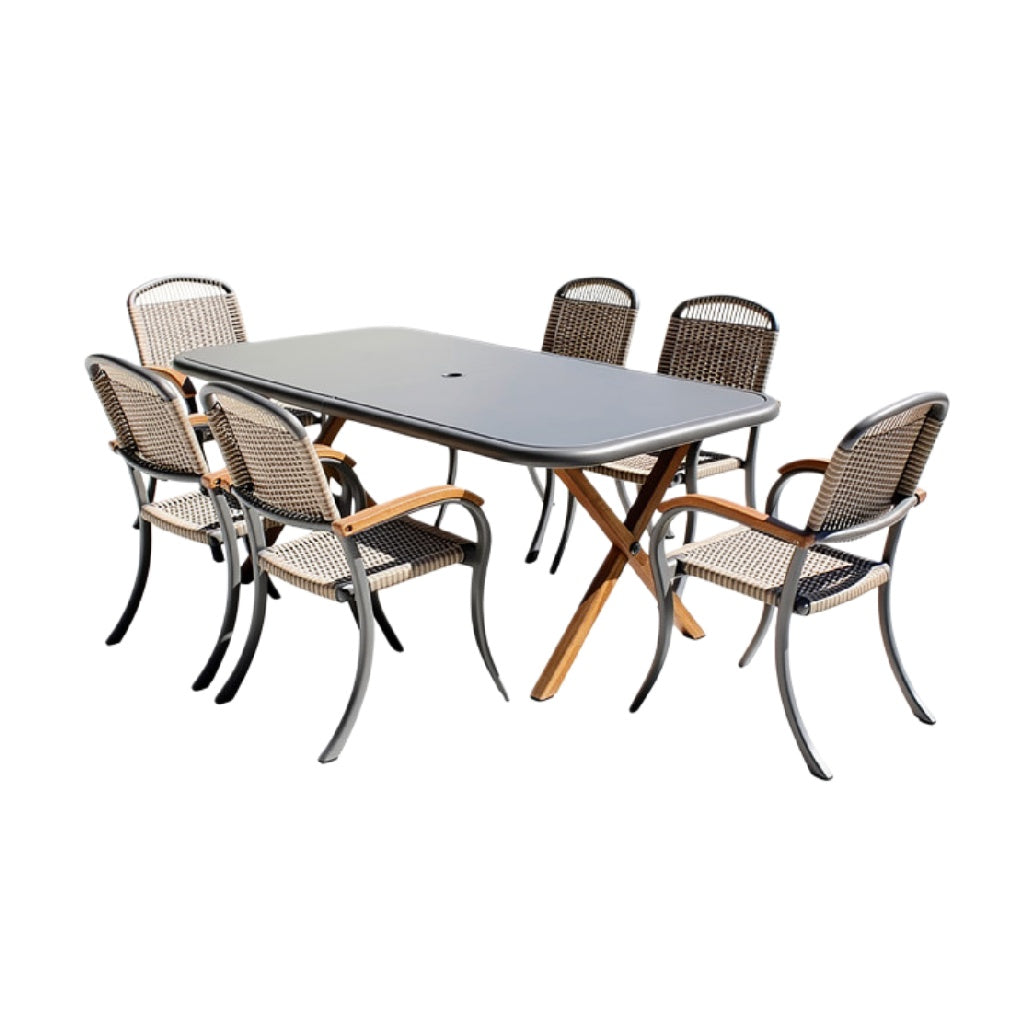 Eettafel met zes stoelen voor buitengebruik
